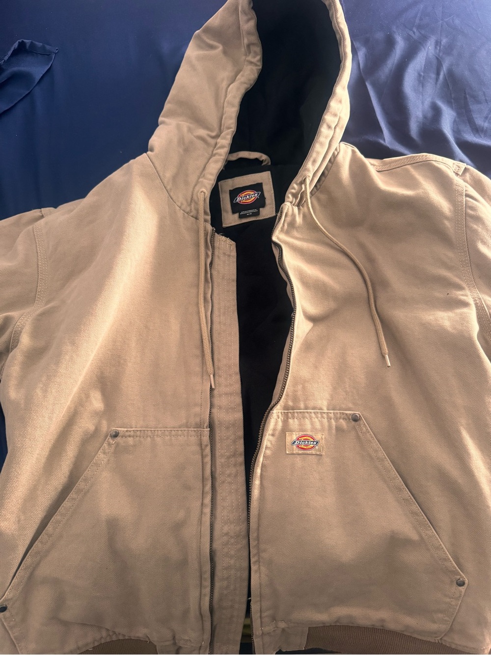 Dickies Men’s Hooded Work Jacket in Tan and Black Lining